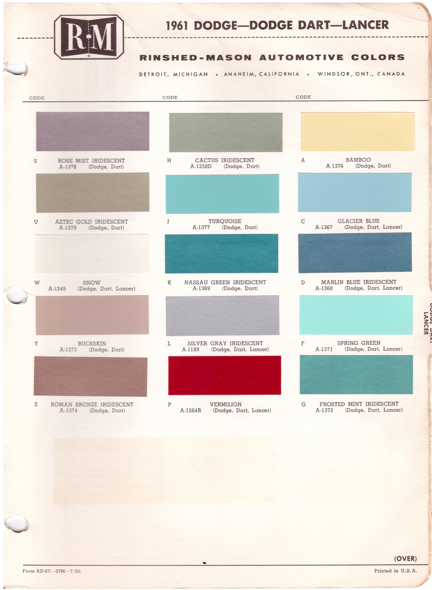 1960's Dodge Paint Colors – 66 Auto Color