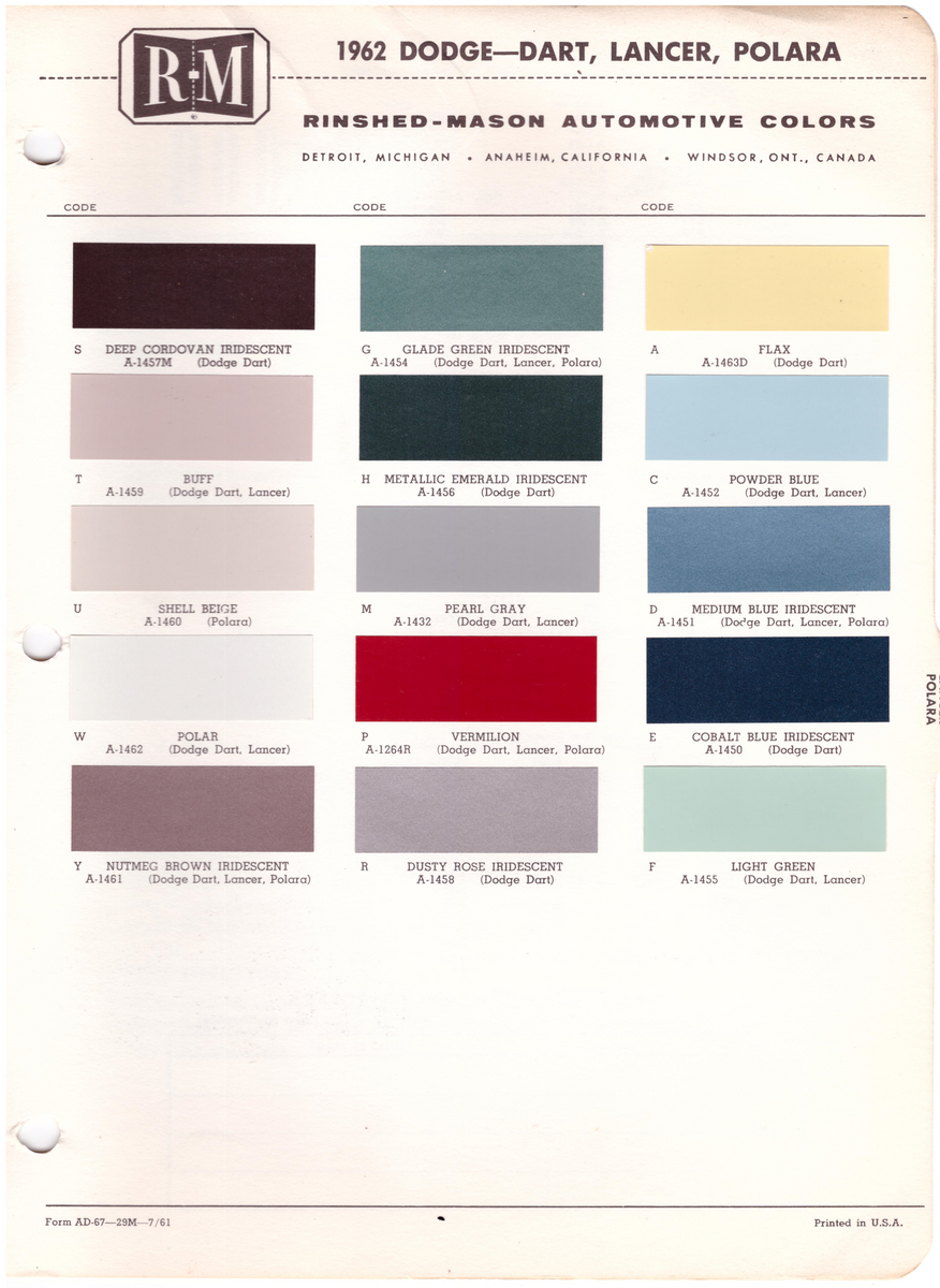 1960's Dodge Paint Colors – 66 Auto Color