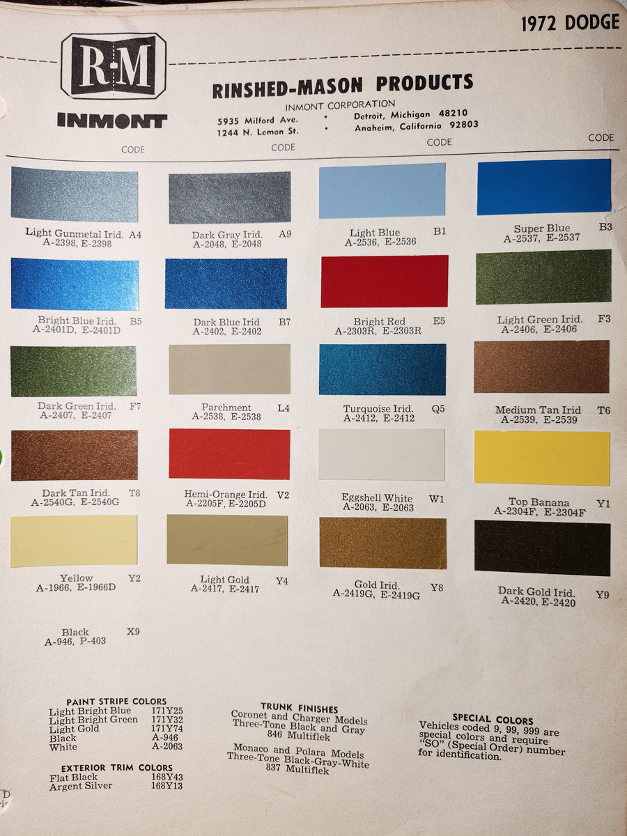 1970's Dodge Paint Colors – 66 Auto Color